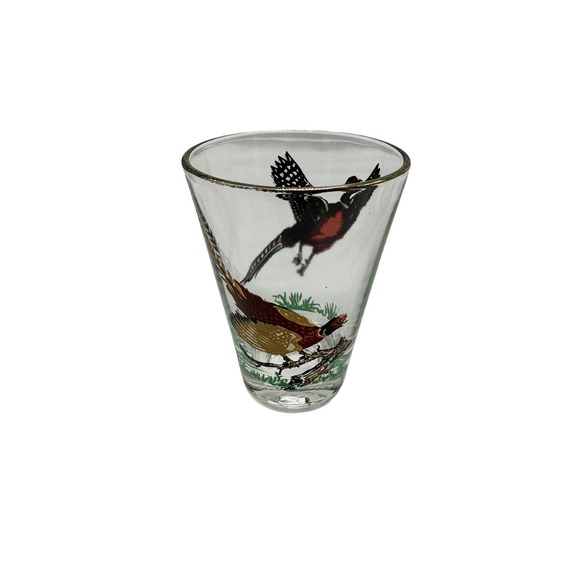 Hazel Atlas Set of 6 Sipping Glasses & 1 Ice Bucket Pheasant Motif Gold Rim - Picture 5 of 6